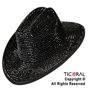SOMBRERO COWBOY STRASS GEMAS IRIDISCENTE NEGRO x 1